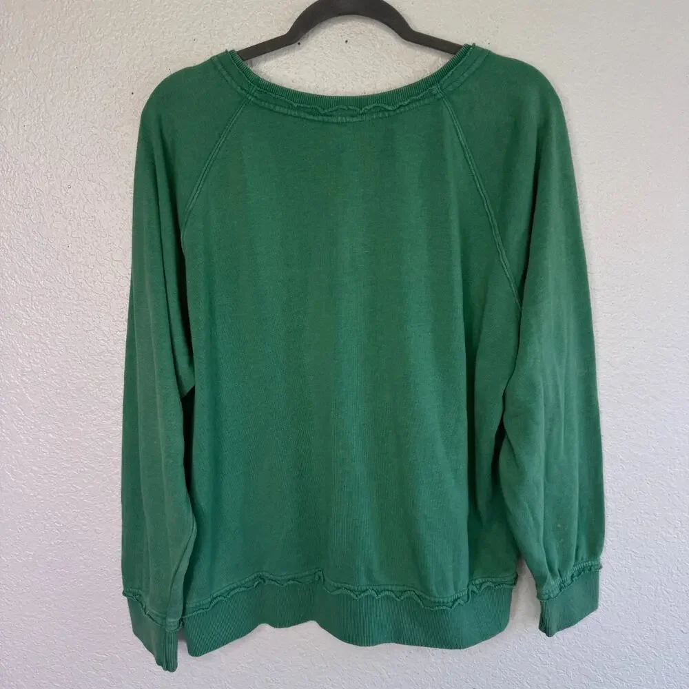 Free People Smiley Face Sweatshirt Women Small FP Movement Sweater Green Burnout